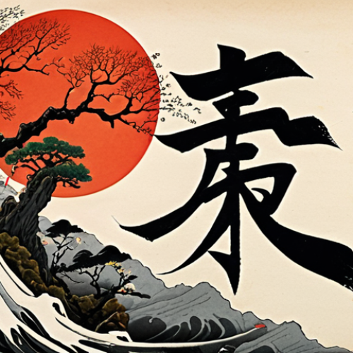 Home 11 **A collaborative art piece blending Japanese calligraphy techniques with abstract painting, showcasing the fusion of natural beauty interpretations.** (Focus: Fusion of art styles, nature theme)